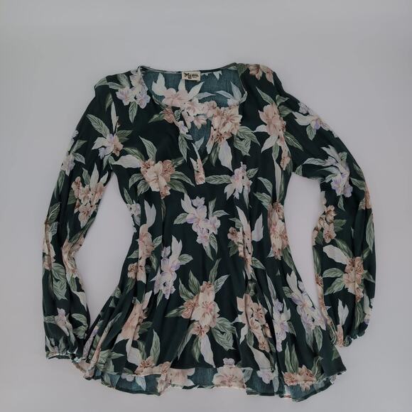 Show Me Your Mumu Green Floral Jamie Tunic Blouse Mini Dress Dress -Size S -GUC - Picture 9 of 12